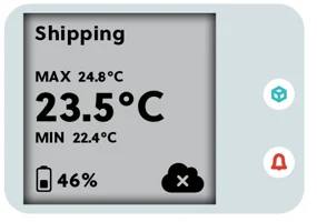 Device screen in Shipping mode with a cloud icon and a cross in the bottom right corner